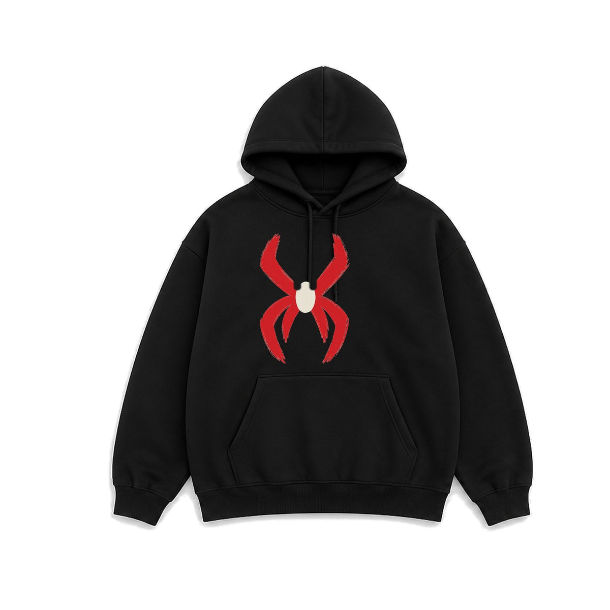 Fırça Darbeli Örümcek baskılı siyah kapüşonlu sweatshirt