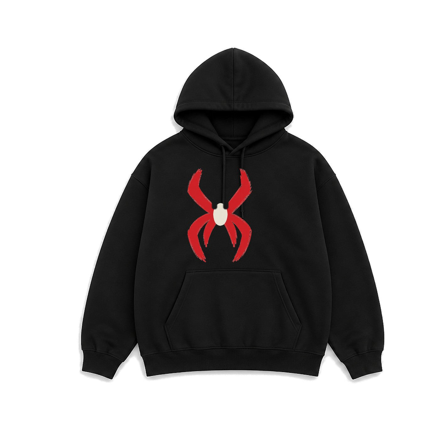 Fırça Darbeli Örümcek baskılı siyah kapüşonlu sweatshirt