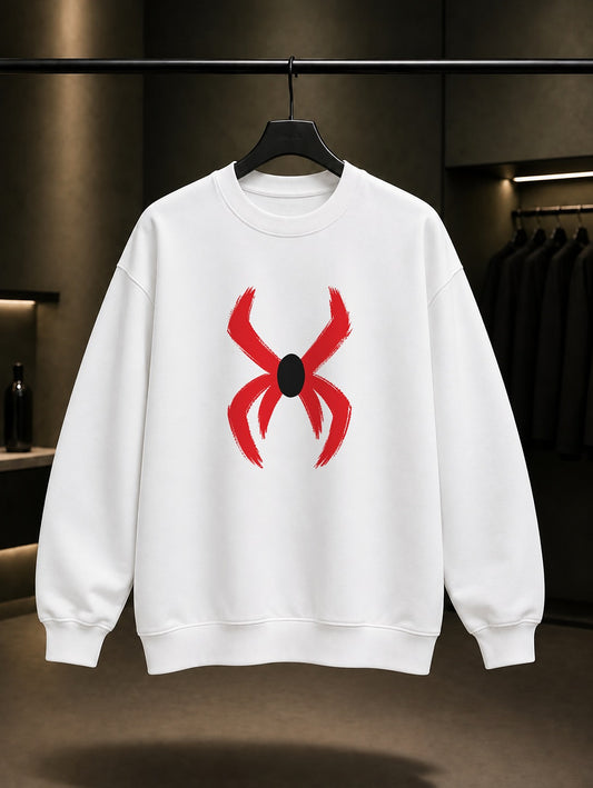 Fırça Darbeli Örümcek baskılı beyaz sweatshirt