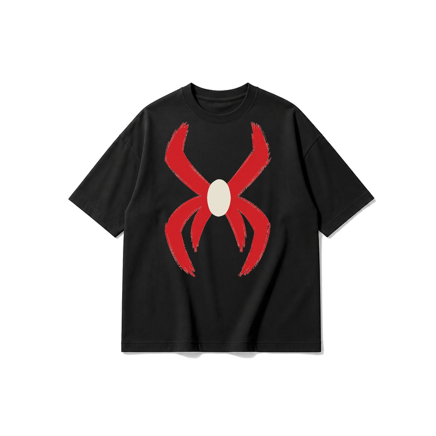 Fırça Darbeli Örümcek baskılı siyah t-shirt