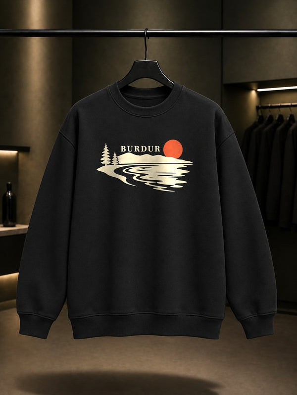 Burdur Ceviz Ezmesi baskılı siyah sweatshirt