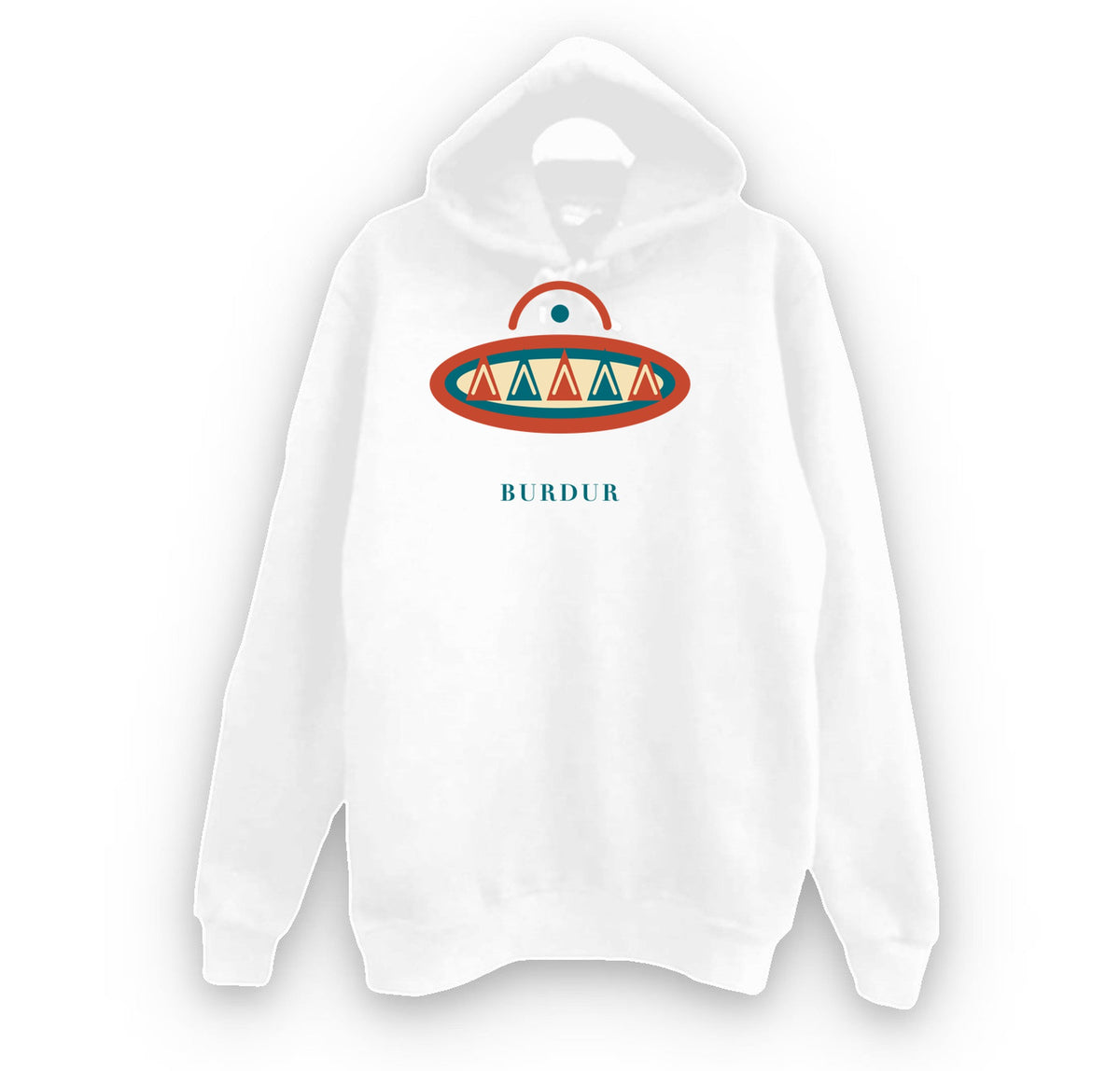 Burdur Gazel Böreği baskılı beyaz kapüşonlu sweatshirt