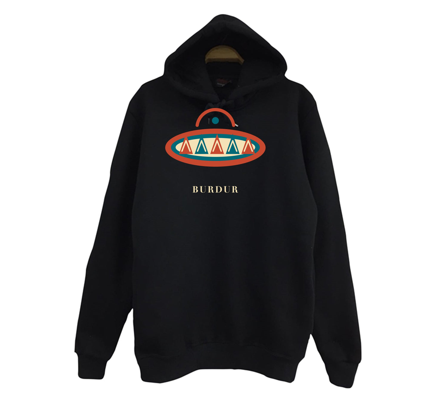 Burdur Gazel Böreği baskılı siyah kapüşonlu sweatshirt
