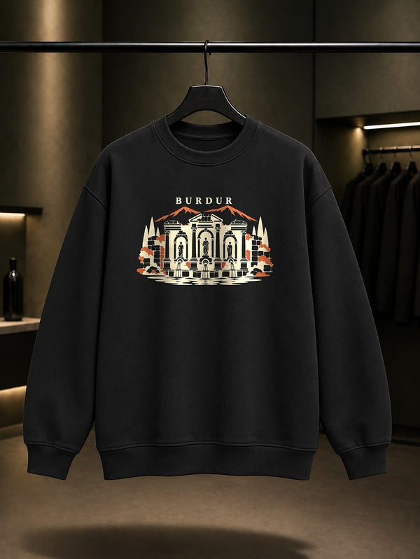 Burdur Gazel Böreği baskılı siyah sweatshirt
