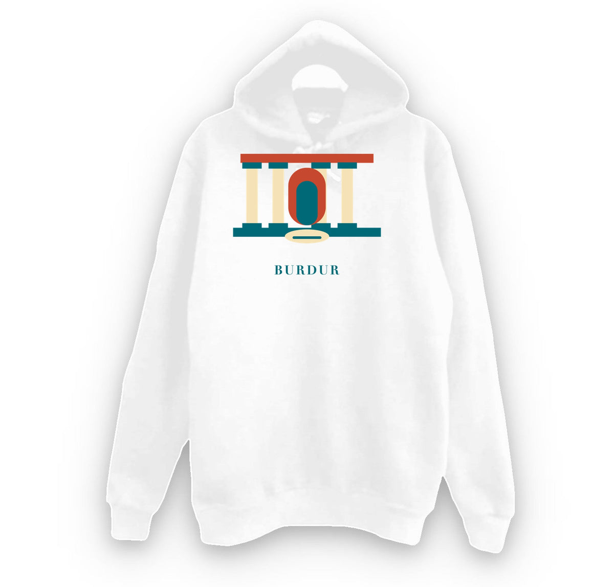 Burdur Sagalassos baskılı beyaz kapüşonlu sweatshirt