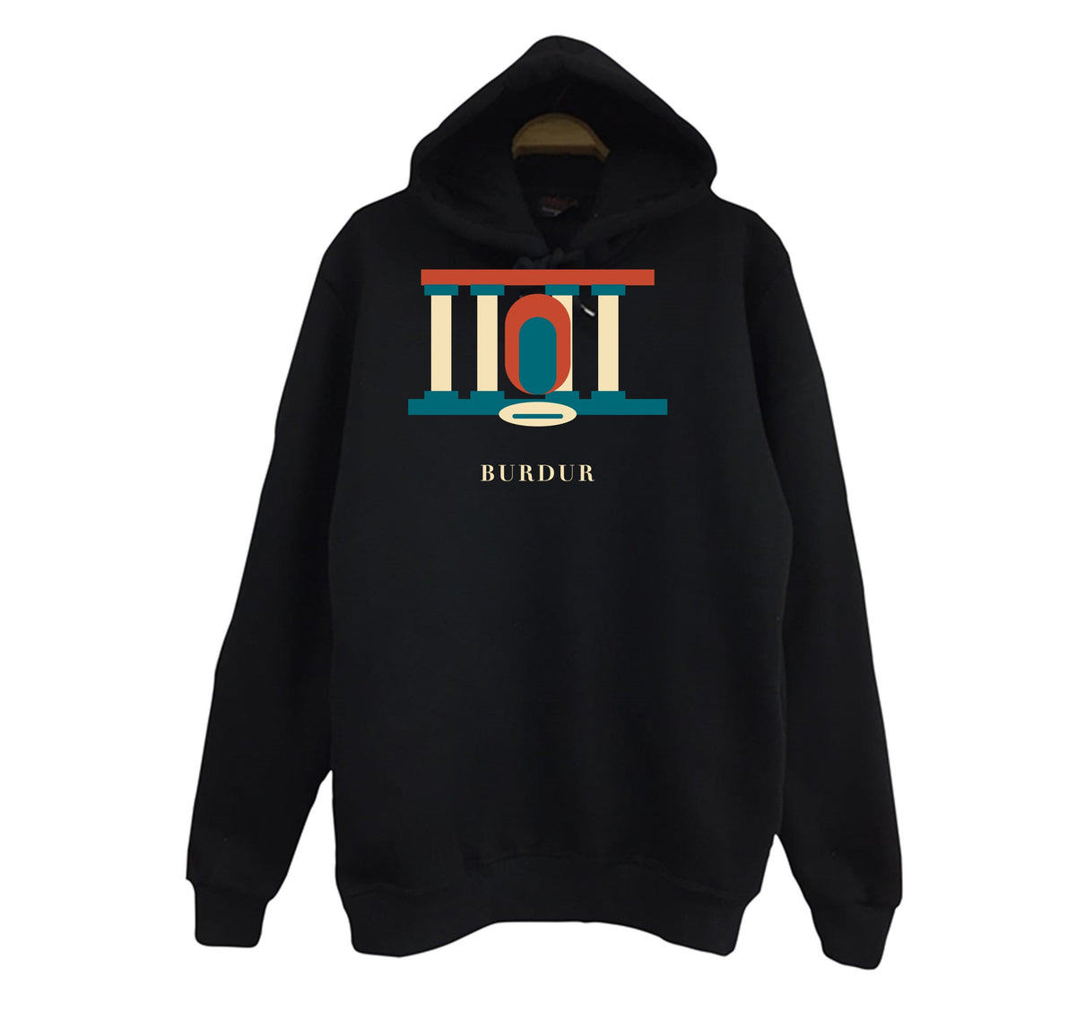 Burdur Sagalassos baskılı siyah kapüşonlu sweatshirt