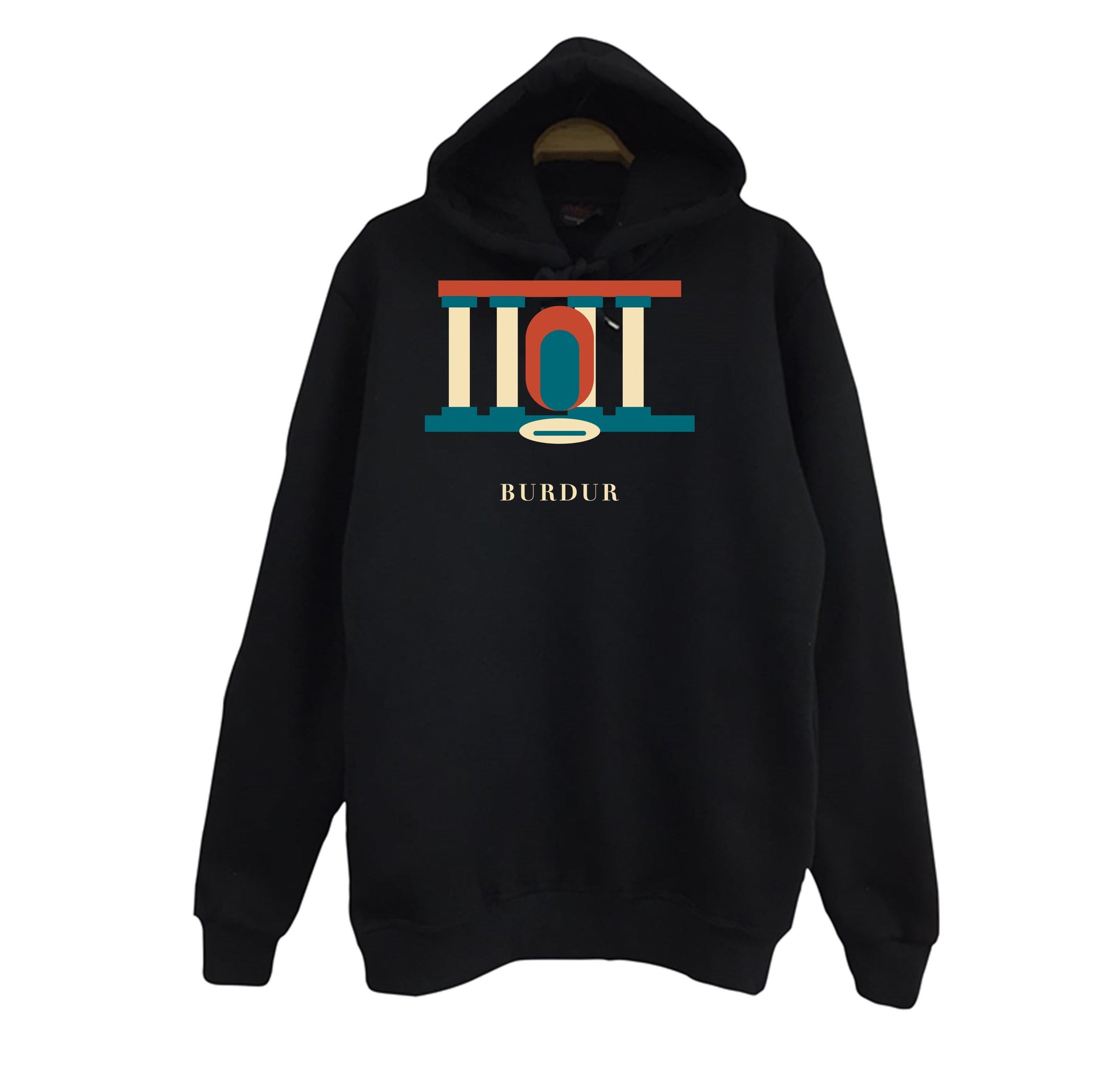 Burdur Sagalassos baskılı siyah kapüşonlu sweatshirt
