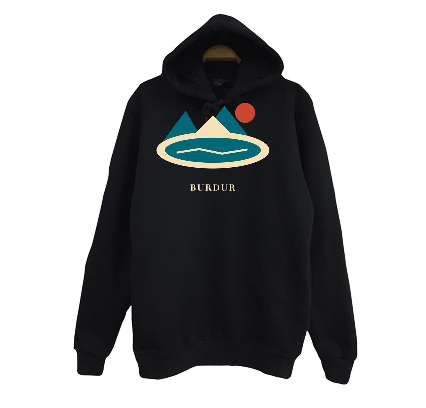 Burdur Salda Gölü baskılı siyah kapüşonlu sweatshirt