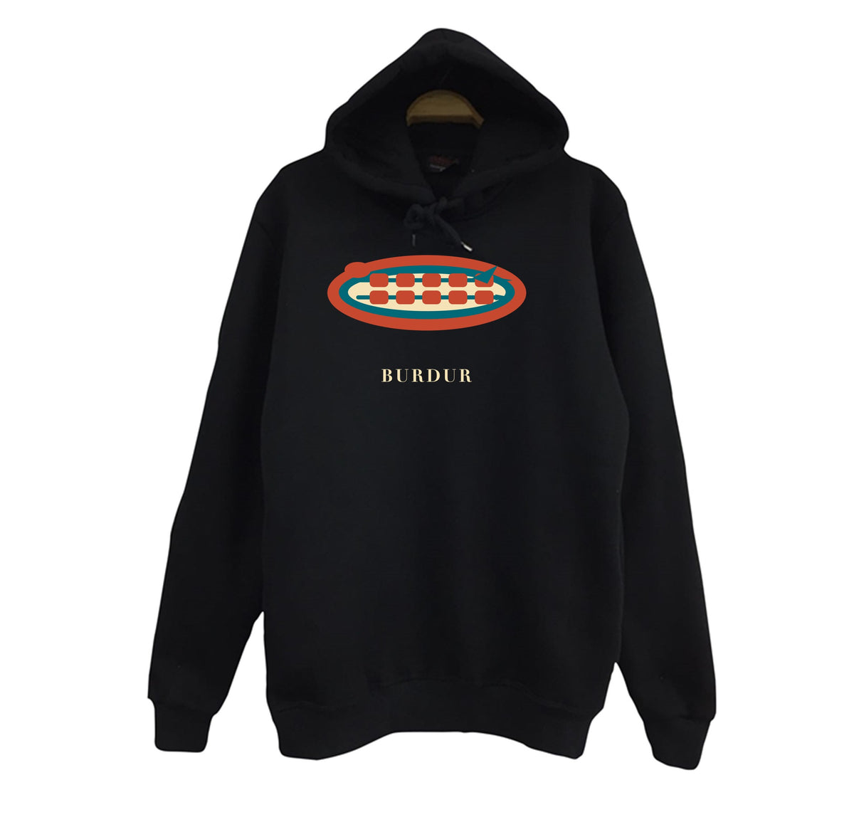 Burdur Şişi baskılı siyah kapüşonlu sweatshirt