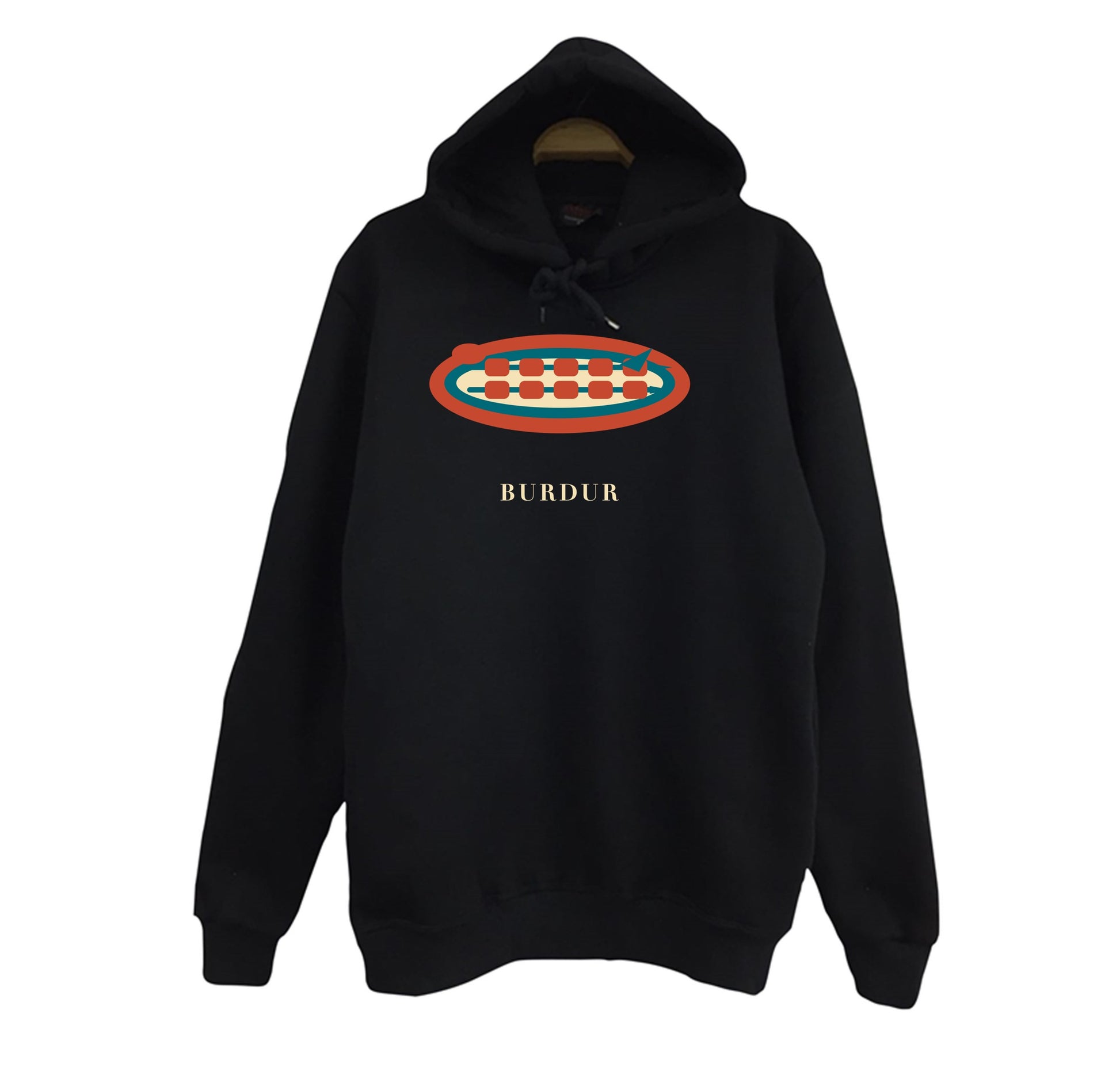 Burdur Şişi baskılı siyah kapüşonlu sweatshirt