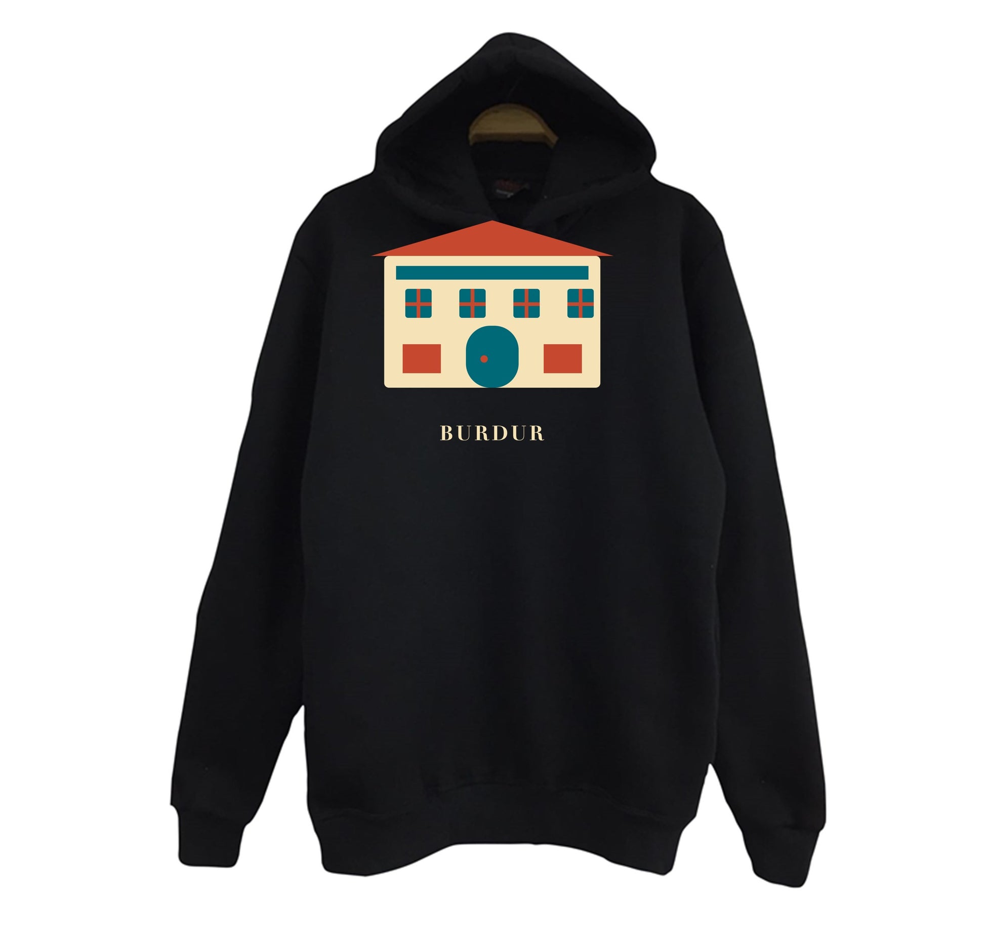 Burdur Taş Oda baskılı siyah kapüşonlu sweatshirt