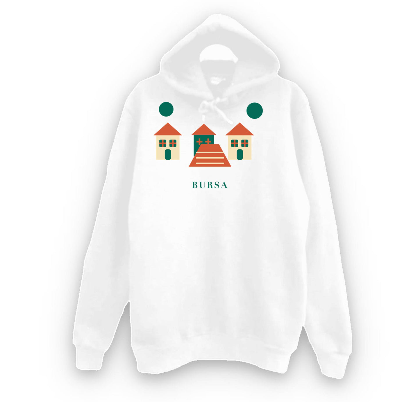 Bursa Cumalıkızık baskılı beyaz kapüşonlu sweatshirt