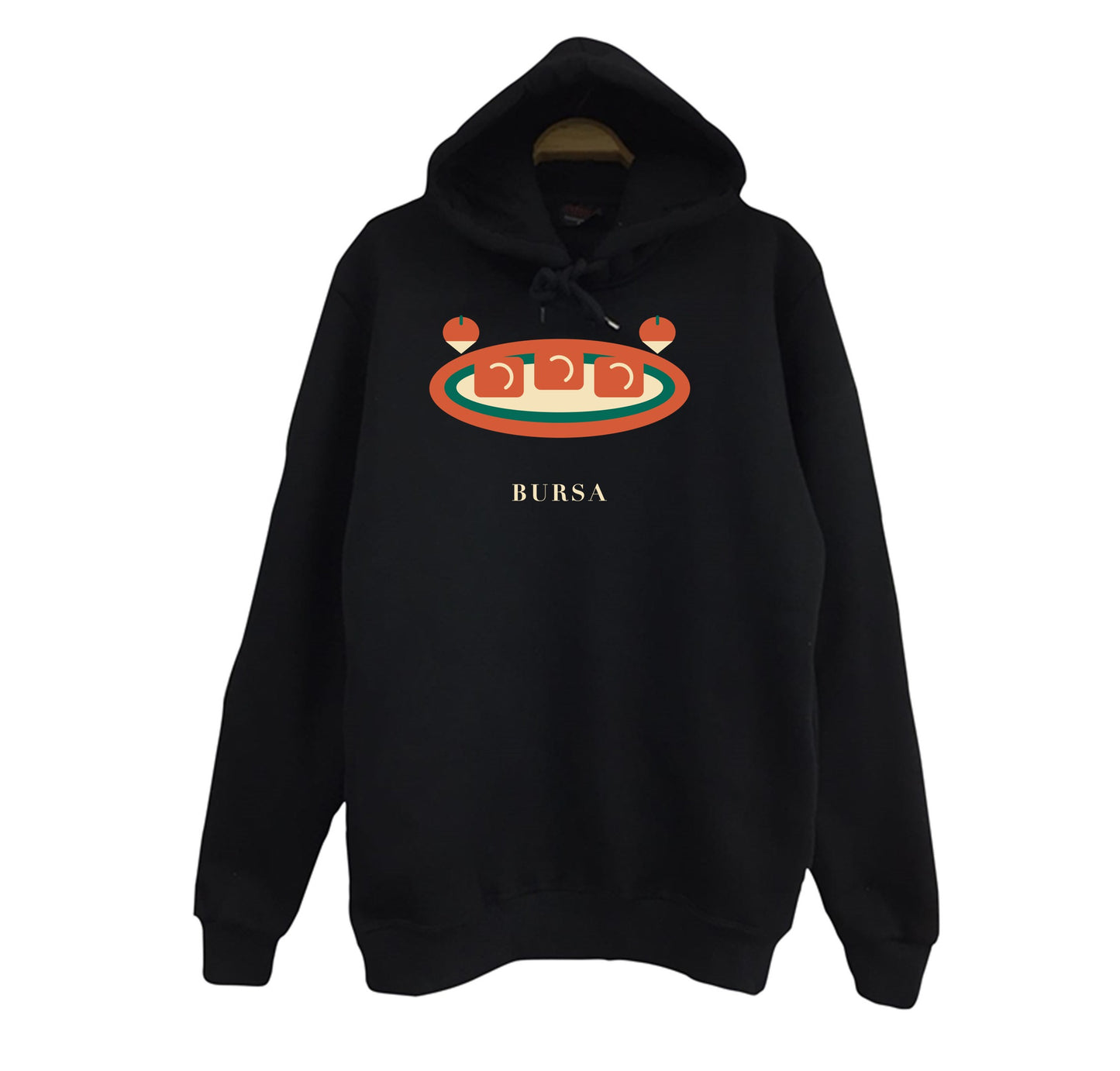 Bursa Kestane Şekeri baskılı siyah kapüşonlu sweatshirt
