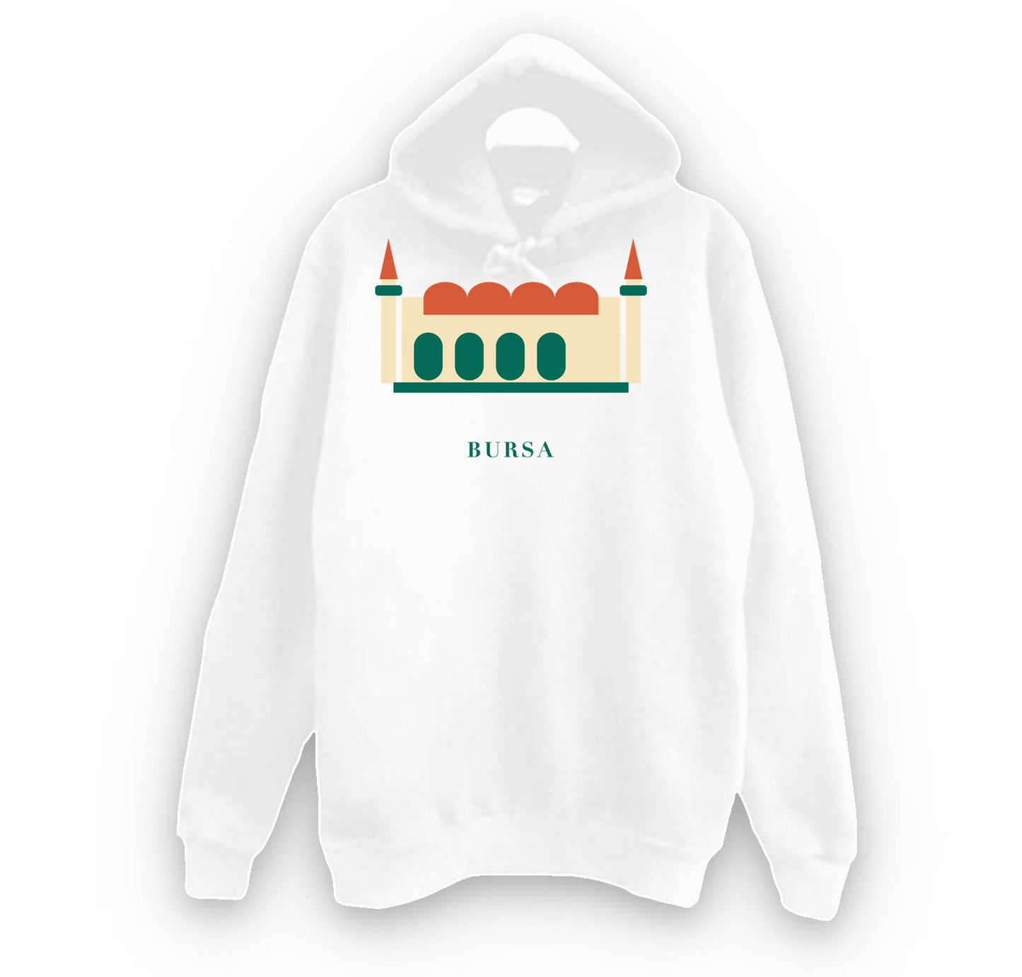 Bursa Ulu Cami baskılı beyaz kapüşonlu sweatshirt