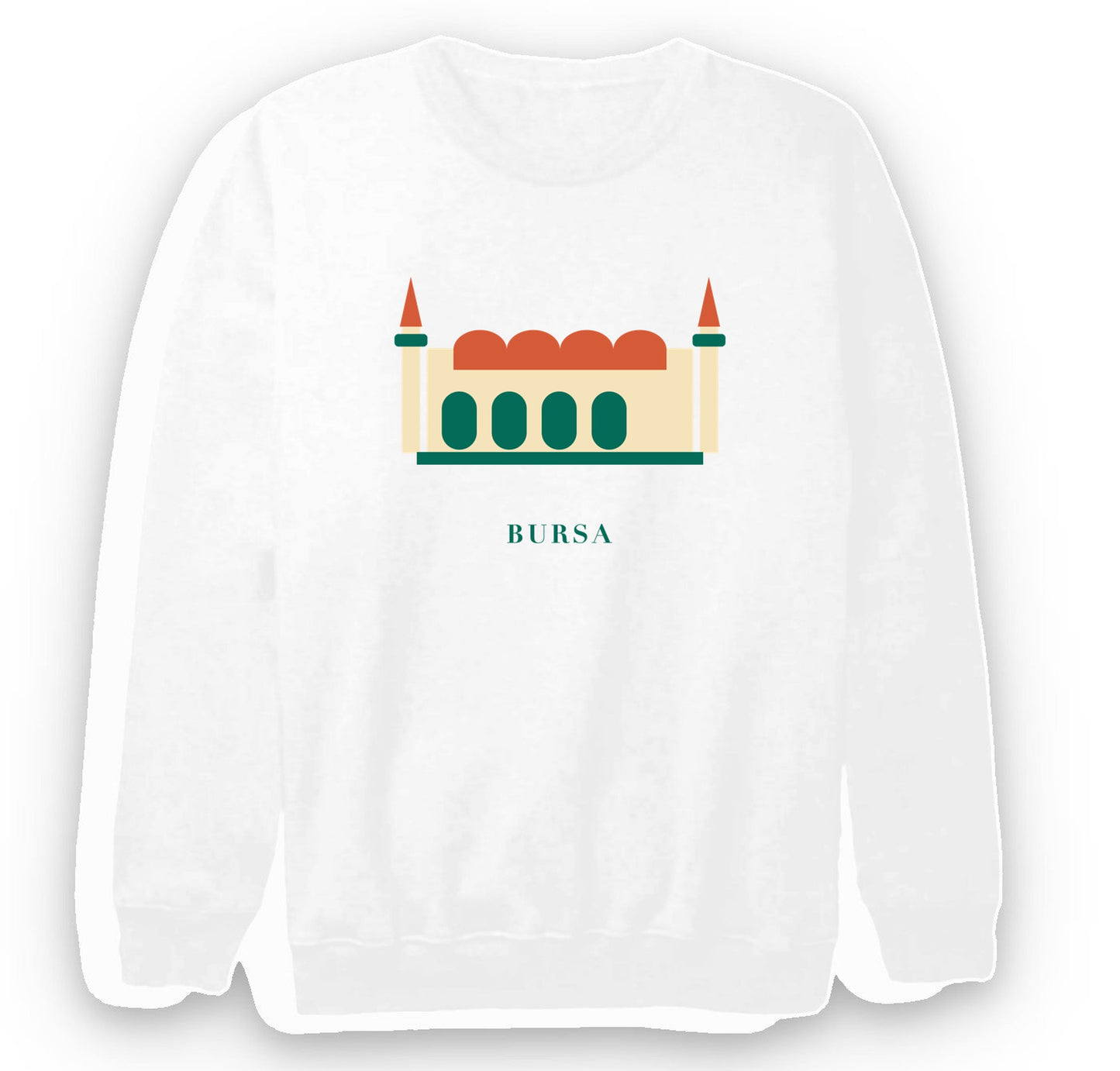 Bursa Ulu Cami baskılı beyaz sweatshirt