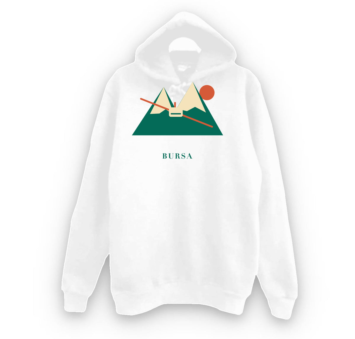 Bursa Uludağ baskılı beyaz kapüşonlu sweatshirt
