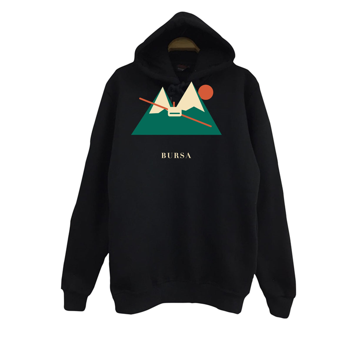 Bursa Uludağ baskılı siyah kapüşonlu sweatshirt