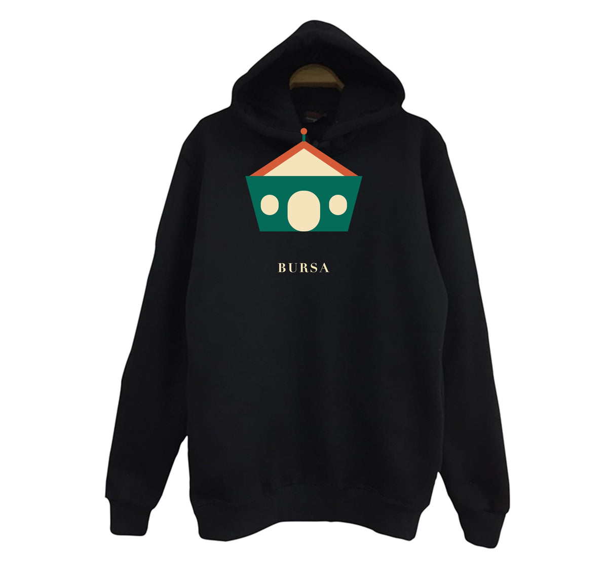 Bursa Yeşil Türbe baskılı siyah kapüşonlu sweatshirt