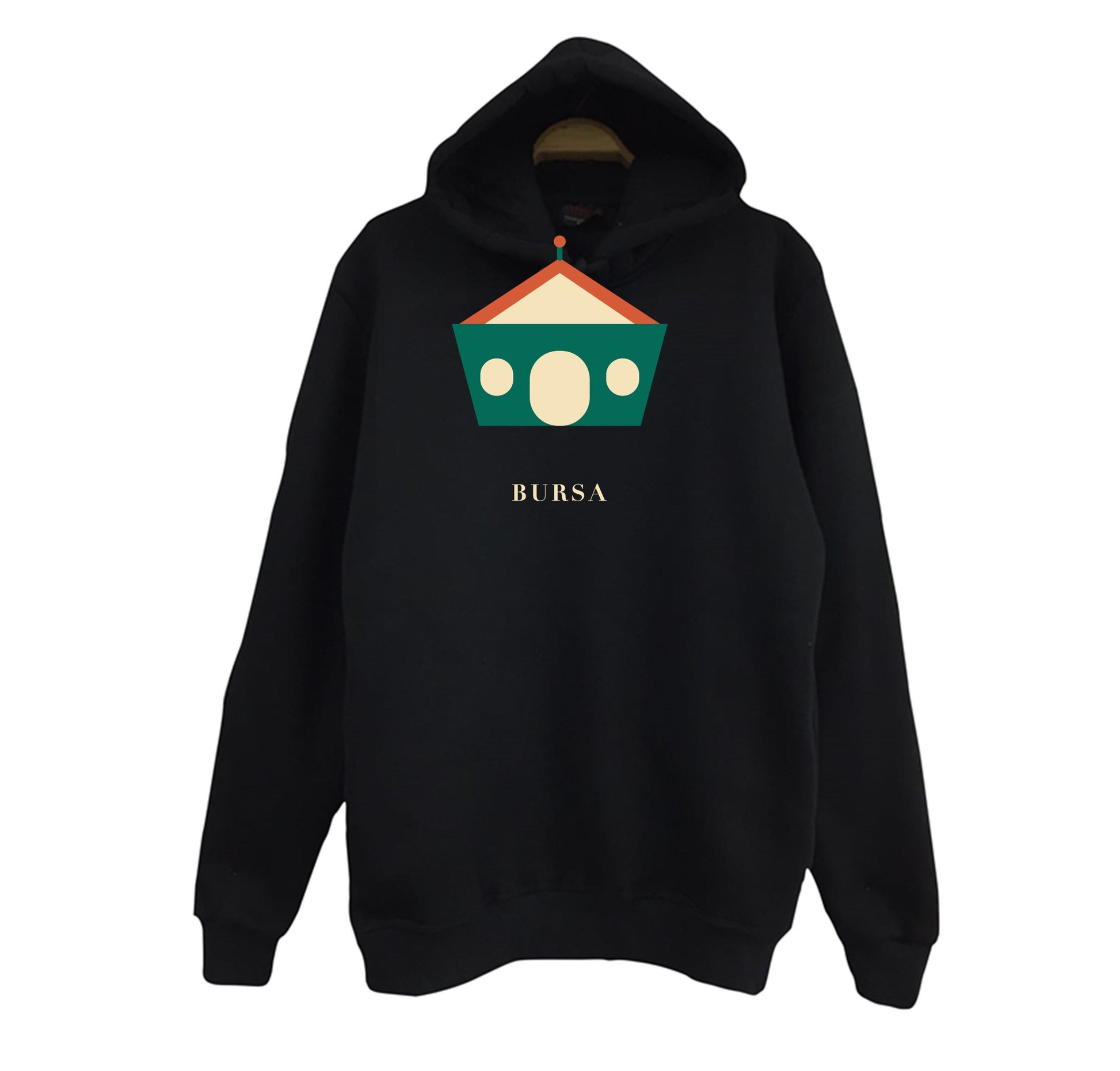 Bursa Yeşil Türbe baskılı siyah kapüşonlu sweatshirt