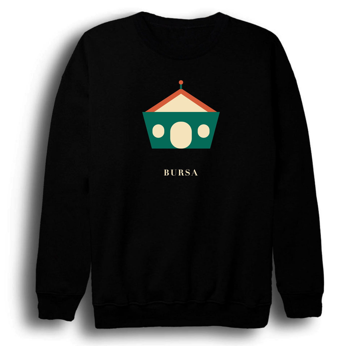 Bursa Yeşil Türbe baskılı siyah sweatshirt