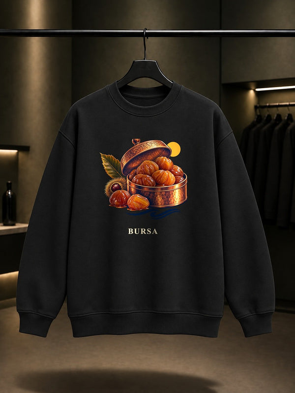 Bursa Yeşil Türbe baskılı siyah sweatshirt