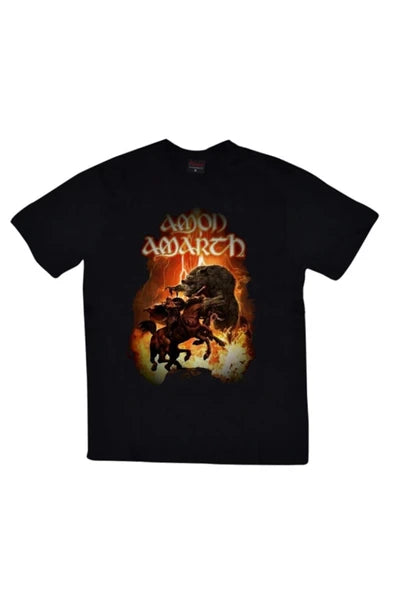 fame-stoned  Amon Amarth Baskılı Unisex %100 Pamuk Siyah T-shirt