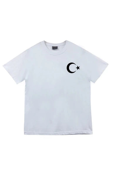 fame-stoned  Unisex Beyaz Ay Yıldız Baskılı T-Shirt