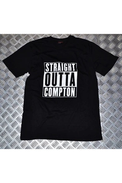 fame-stoned  Straıght Outta Compton Baskılı Unisex %100 Pamuk Siyah T-shirt