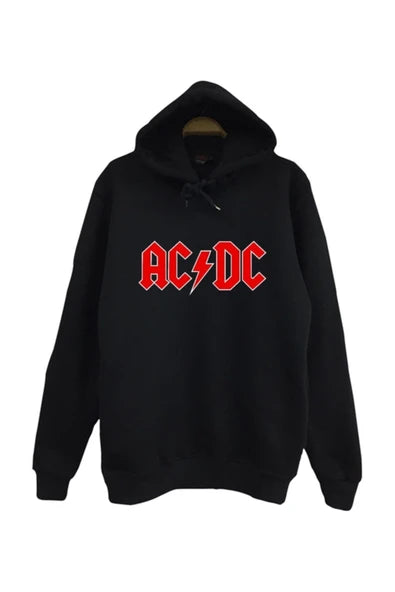 AC/DC baskılı siyah kapüşonlu sweatshirt