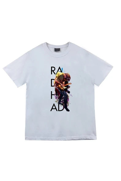 Radiohead dikey tipografi baskılı beyaz tişört