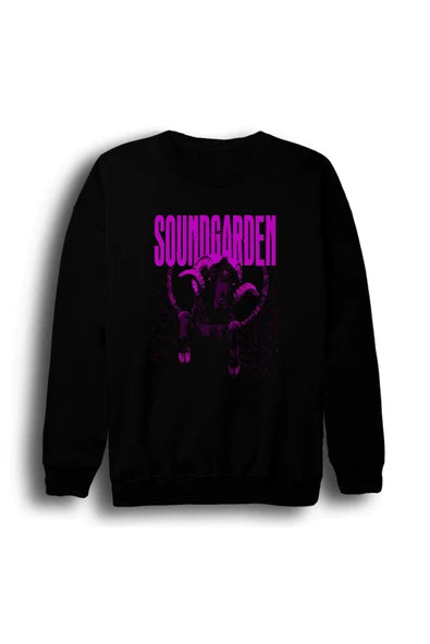 fame-stoned Soundgarden - Müzik Grubu Baskılı Unisex %100 Pamuk Siyah Bisiklet Yaka Sweatshirt