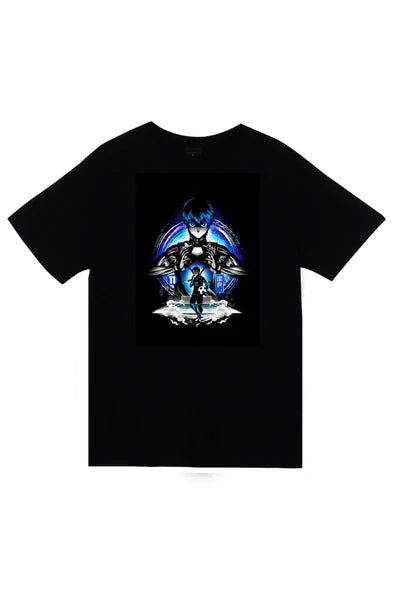 fame-stoned  Blue Lock Anime Baskılı Unisex %100 Pamuk Siyah T-shirt