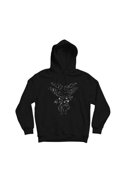 Kobe Bryant Soluk gri tonlu simetrik baskılı siyah kapüşonlu sweatshirt