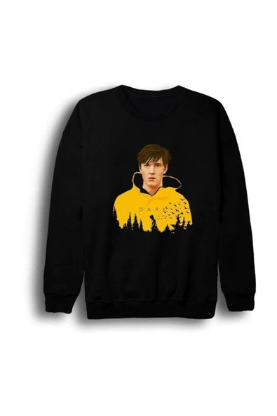 Dark Sarı boya efektli genç baskılı siyah sweatshirt