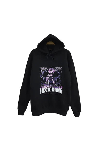 fame-stoned Murder Drones Baskılı Unisex %100 Pamuk Kapüşonlu Siyah Sweatshirt