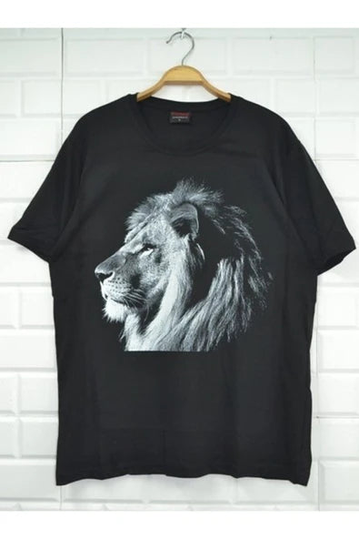 fame-stoned  Unisex Siyah Aslan Baskılı T-shirt