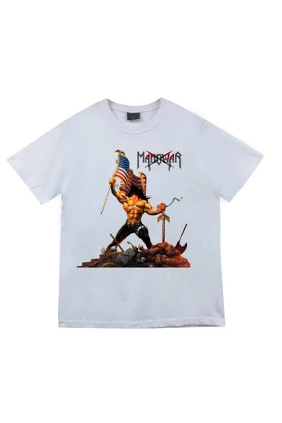 fame-stoned Manowar Baskılı Unisex %100 Pamuk Beyaz T-shirt