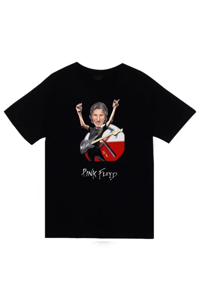 Pink Floyd Yazısı ve Roger Waters baskılı siyah tişört