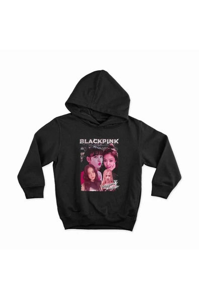 BLACKPINK baskılı siyah kapüşonlu sweatshirt