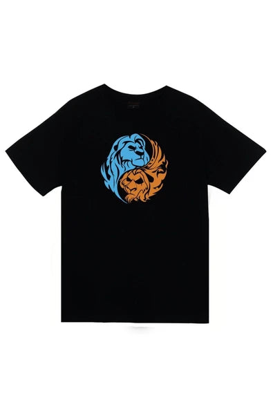fame-stoned  Aslan, Hayvan Baskılı Unisex %100 Pamuk Siyah T-shirt