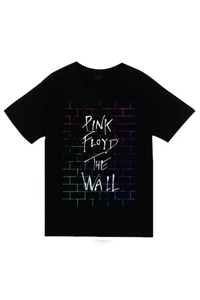 Pink Floyd The Wall' tuğla duvar baskılı siyah tişört