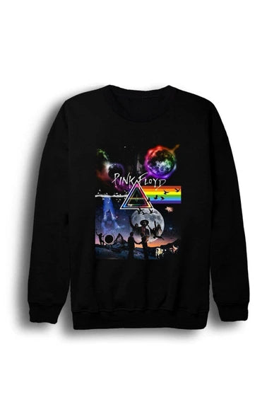 Pink Floyd Renkli kolaj: prizma, gökkuşağı baskılı siyah sweatshirt