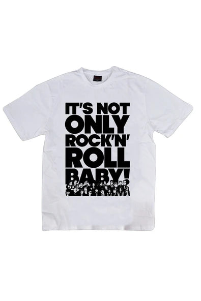 Rock And Roll sloganli baskılı beyaz tişört