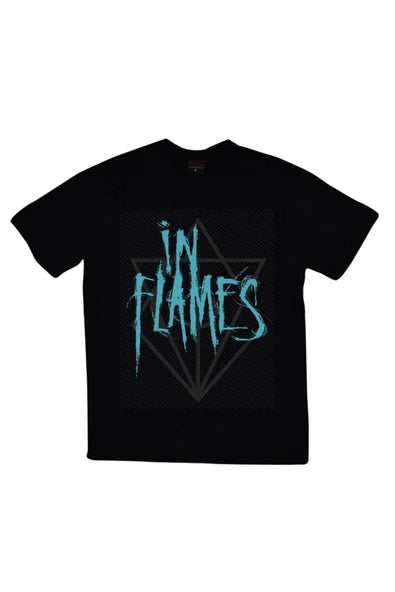 fame-stoned  In Flames Baskılı Unisex %100 Pamuk Siyah T-shirt
