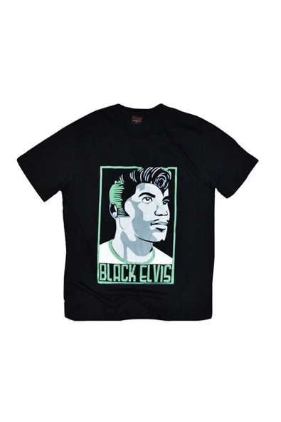 Black Elvis Tişört baskılı siyah tişört