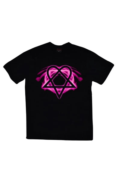 Him Pembe heartagram logosu baskılı siyah tişört