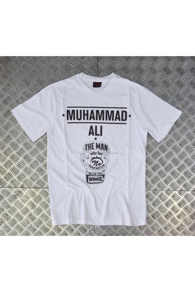 fame-stoned  Muhammed Ali Baskılı Unisex %100 Pamuk Beyaz T-shirt