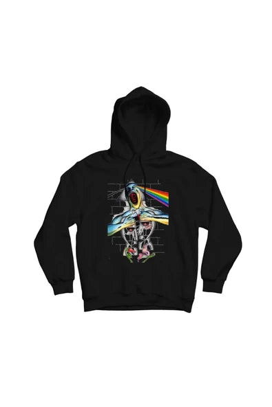 Pink Floyd The Wall ve prizma baskılı siyah kapüşonlu sweatshirt