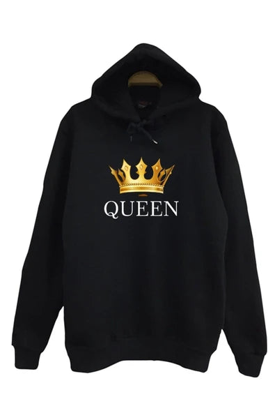 Queen Tacı Altın taç ve baskılı siyah kapüşonlu sweatshirt