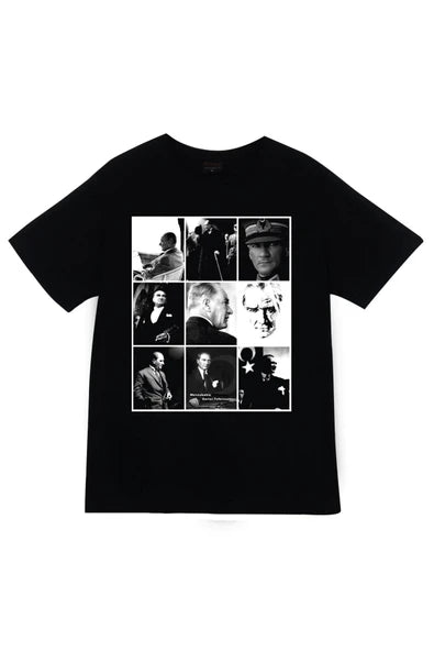 fame-stoned  Gazi Mustafa Kemal Atatürk Baskılı Unisex %100 Pamuk Siyah T-shirt